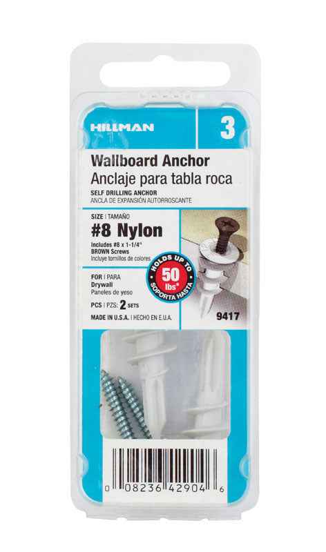 Hillman .164 in. Dia. x 1-1/4 in. L Nylon Flat Head Wallboard Anchors 2 pk (Pack of 6) - Image 2