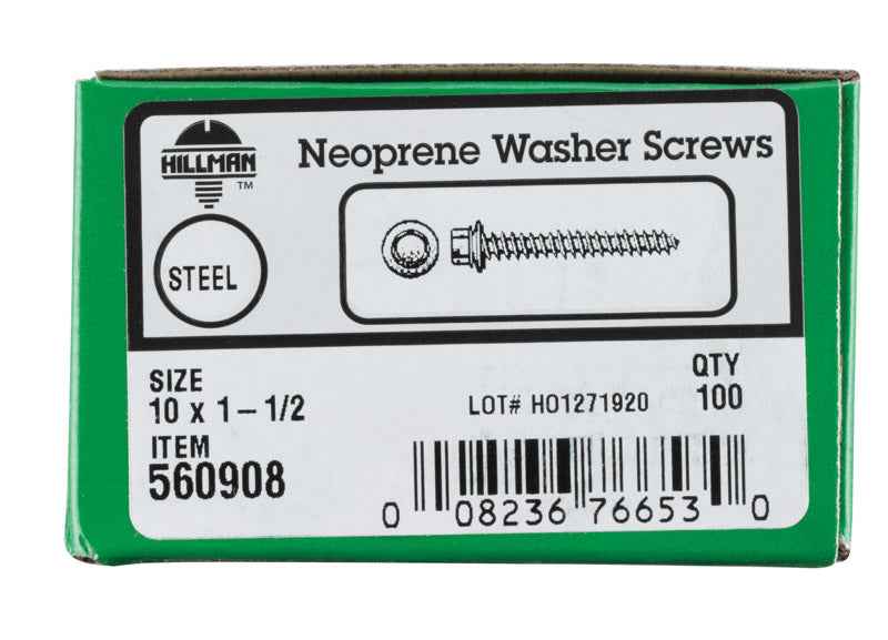 HILLMAN No. 10 Ga. X 1-1/2 in. L Hex Hex Head Screws w/Washers 100 pk - Image 2