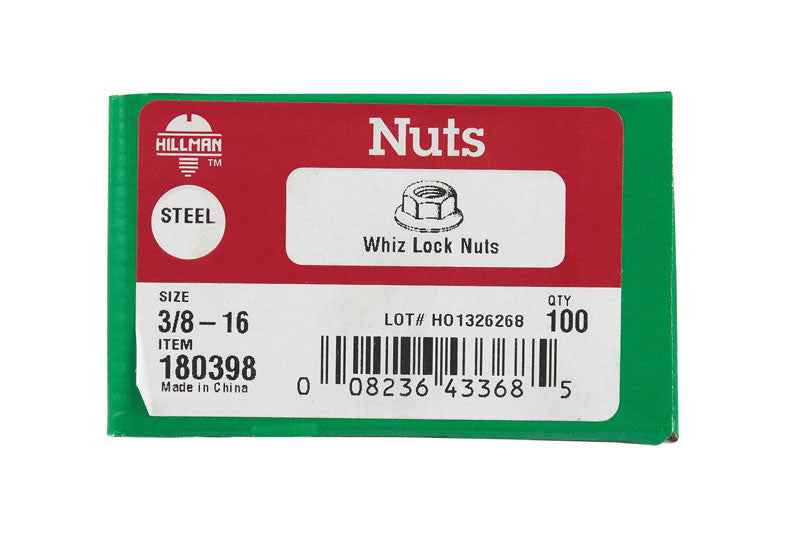 Hillman 3/8 in. Zinc-Plated Steel USS Whiz Lock Nut 100 pk - Image 2