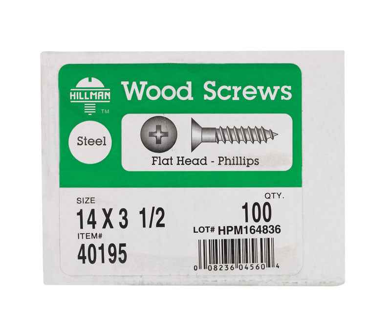HILLMAN No. 14 X 3-1/2 in. L Phillips Zinc-Plated Coarse Wood Screws 100 pk - Image 2