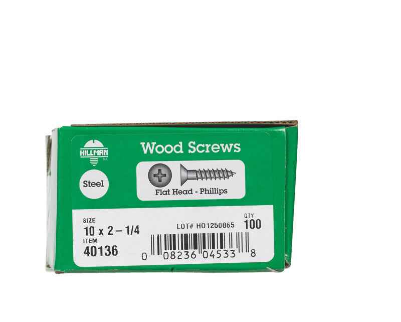 HILLMAN No. 10 X 2-1/4 in. L Phillips Zinc-Plated Coarse Wood Screws 100 pk - Image 2
