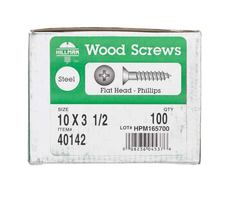 HILLMAN No. 10 X 3-1/2 in. L Phillips Zinc-Plated Coarse Wood Screws 100 pk - Image 2