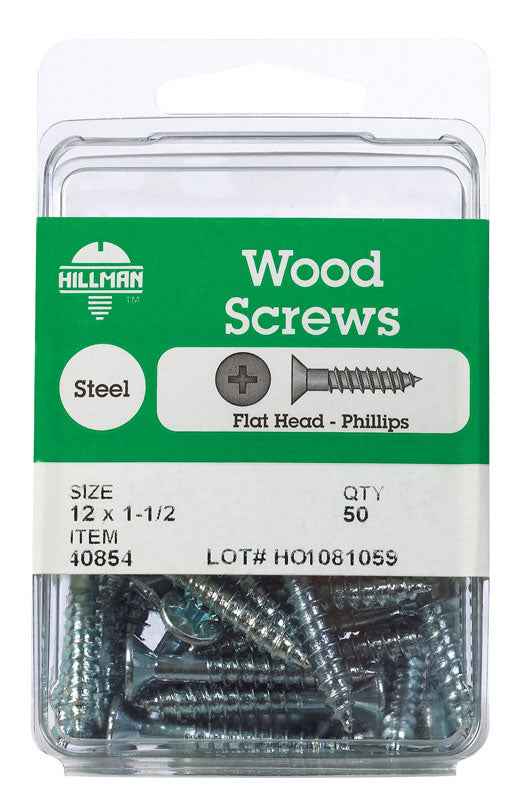 Hillman No. 12 x 1-1/2 in. L Phillips Zinc-Plated Wood Screws 50 pk (Pack of 5) - Image 2