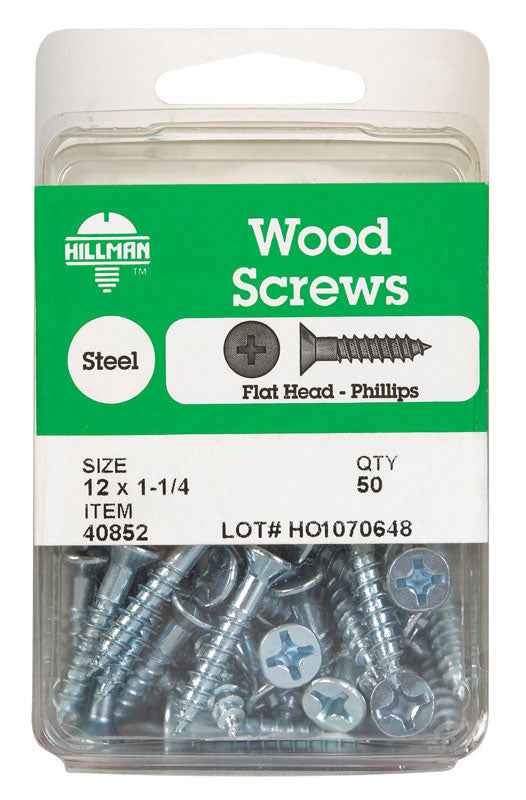 Hillman No. 12 x 1-1/4 in. L Phillips Zinc-Plated Wood Screws 50 pk (Pack of 5) - Image 2