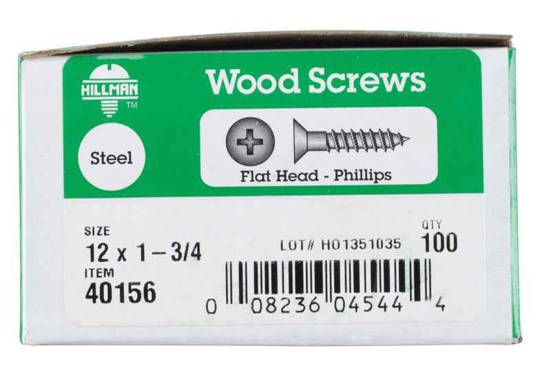 HILLMAN No. 12 X 1-3/4 in. L Phillips Zinc-Plated Coarse Wood Screws 100 pk - Image 2