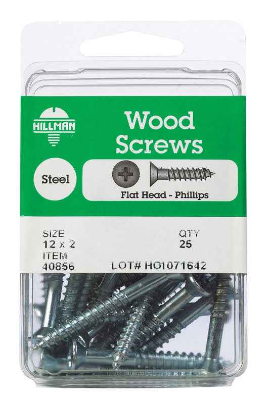 Hillman No. 12 x 2 in. L Phillips Zinc-Plated Wood Screws 25 pk (Pack of 5) - Image 2