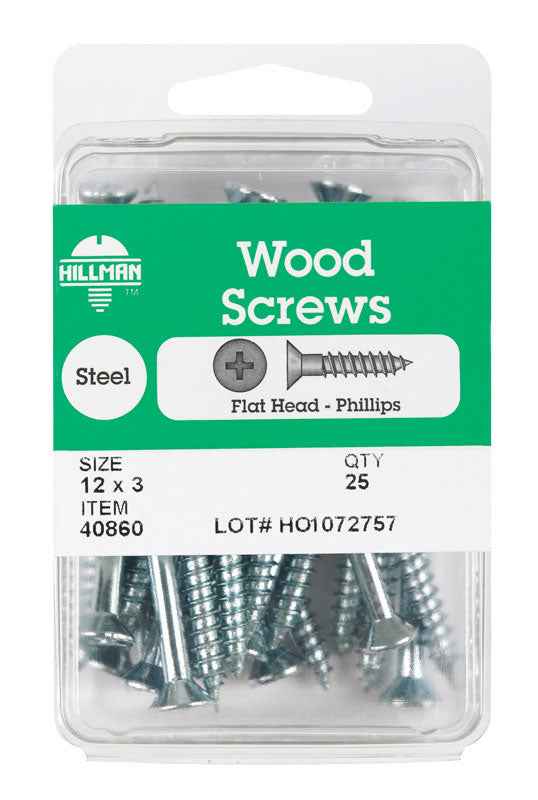 Hillman No. 12 x 3 in. L Phillips Zinc-Plated Wood Screws 25 pk (Pack of 5) - Image 2