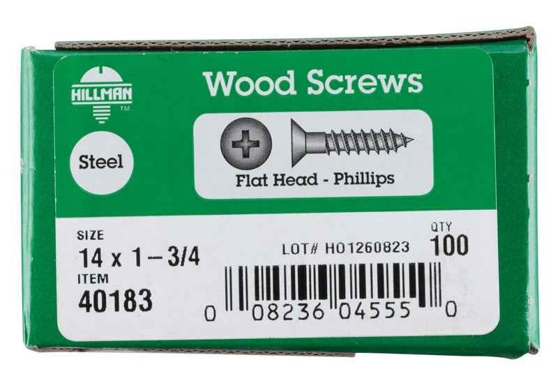 HILLMAN No. 14 X 1-3/4 in. L Phillips Zinc-Plated Coarse Wood Screws 100 pk - Image 2