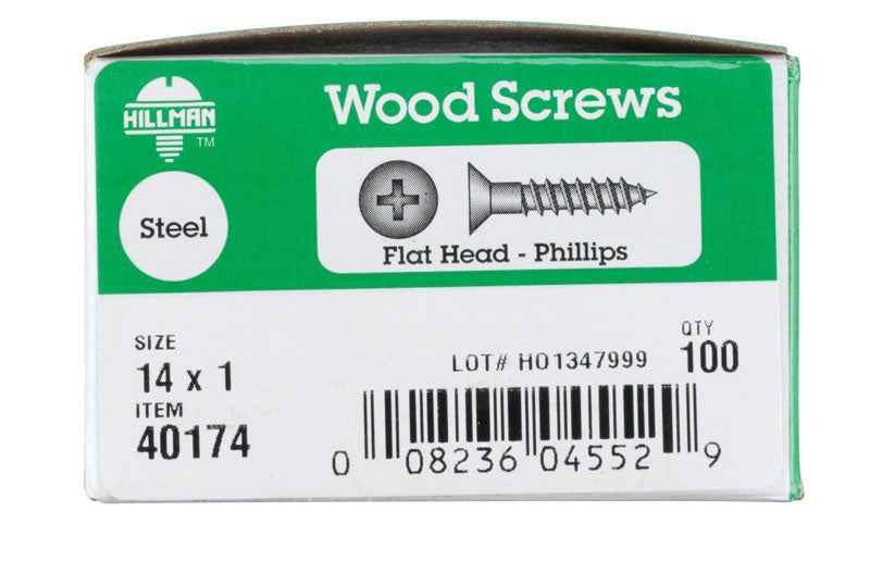 HILLMAN No. 14 X 1 in. L Phillips Zinc-Plated Coarse Wood Screws 100 pk - Image 2