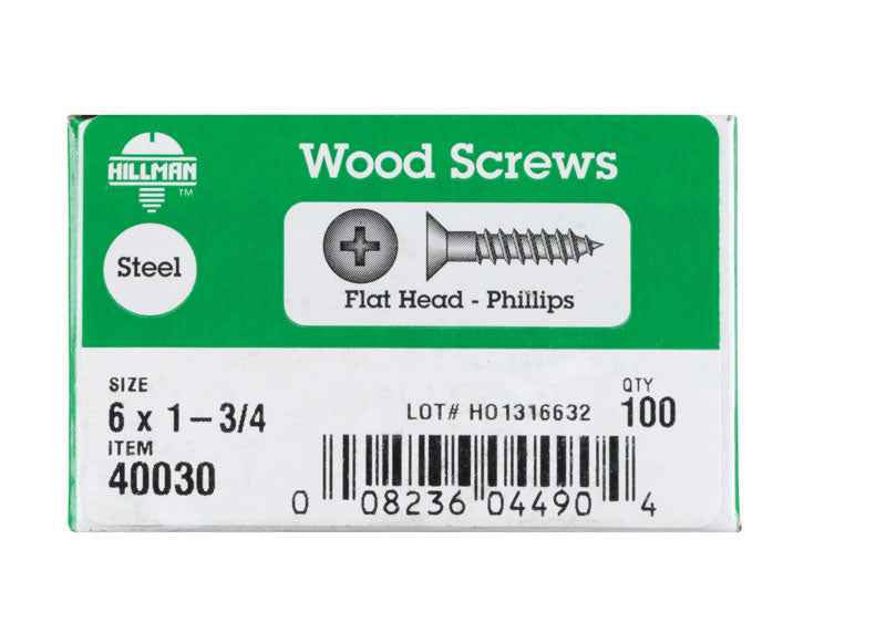 HILLMAN No. 6 X 1-3/4 in. L Phillips Zinc-Plated Coarse Wood Screws 100 pk - Image 2