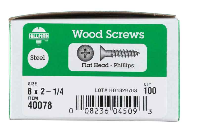 HILLMAN No. 8 X 2-1/4 in. L Phillips Zinc-Plated Coarse Wood Screws 100 pk - Image 2