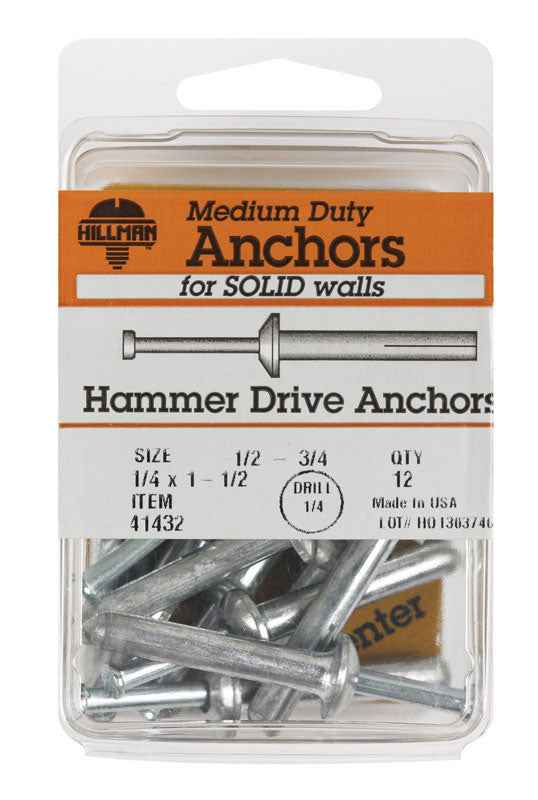 Hillman 1/4 in. Dia. x 1-1/2 in. L Zinc Round Head Hammer Drive Anchor 12 pk (Pack of 5) - Image 2