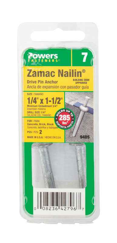 Hillman 1/4 in. Dia. x 1-1/2 in. L Zinc Round Head Hammer Drive Anchor 2 pk (Pack of 6) - Image 2