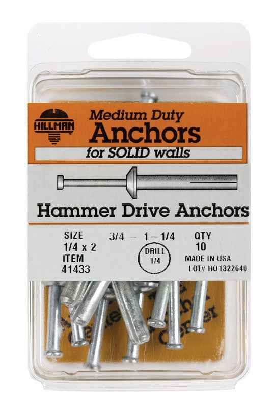 Hillman 1/4 in. Dia. x 2 in. L Zinc Round Head Hammer Drive Anchor 10 pk (Pack of 5) - Image 2