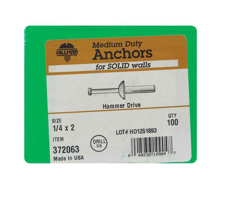 Hillman 1/4 in. D X 2 in. L Zinc Round Head Hammer Drive Anchor 100 pk - Image 3