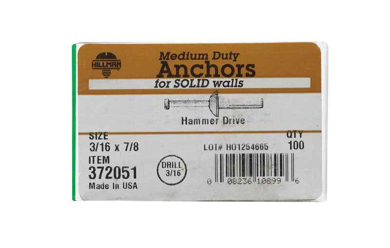 HILLMAN 3/16 in. D X 7/8 in. L Steel Mushroom Head Hammer Drive Anchor 100 pk - Image 2