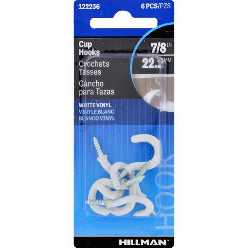 Hillman Small Vinyl Coated White Steel 7/8 in. L Hook 1 lb. 6 pk (Pack of 10) - Image 3