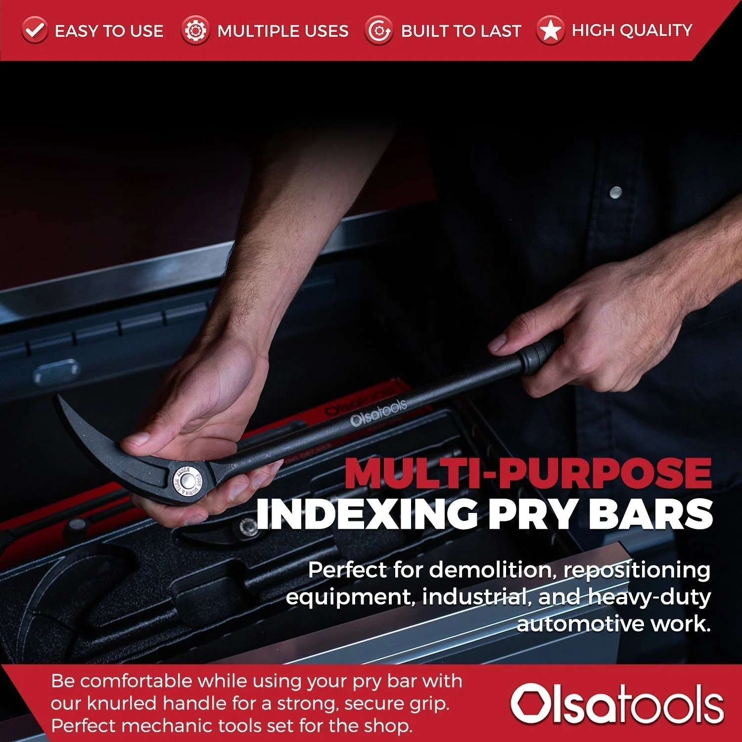 Indexing Pry Bar Set (2pc) | Heavy Duty 10" and 20" Long Pry Bars - Image 5