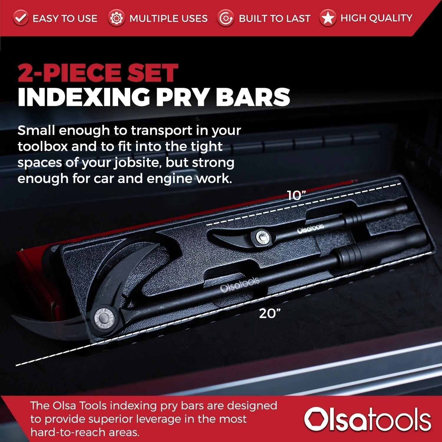 Indexing Pry Bar Set (2pc) | Heavy Duty 10" and 20" Long Pry Bars - Image 6