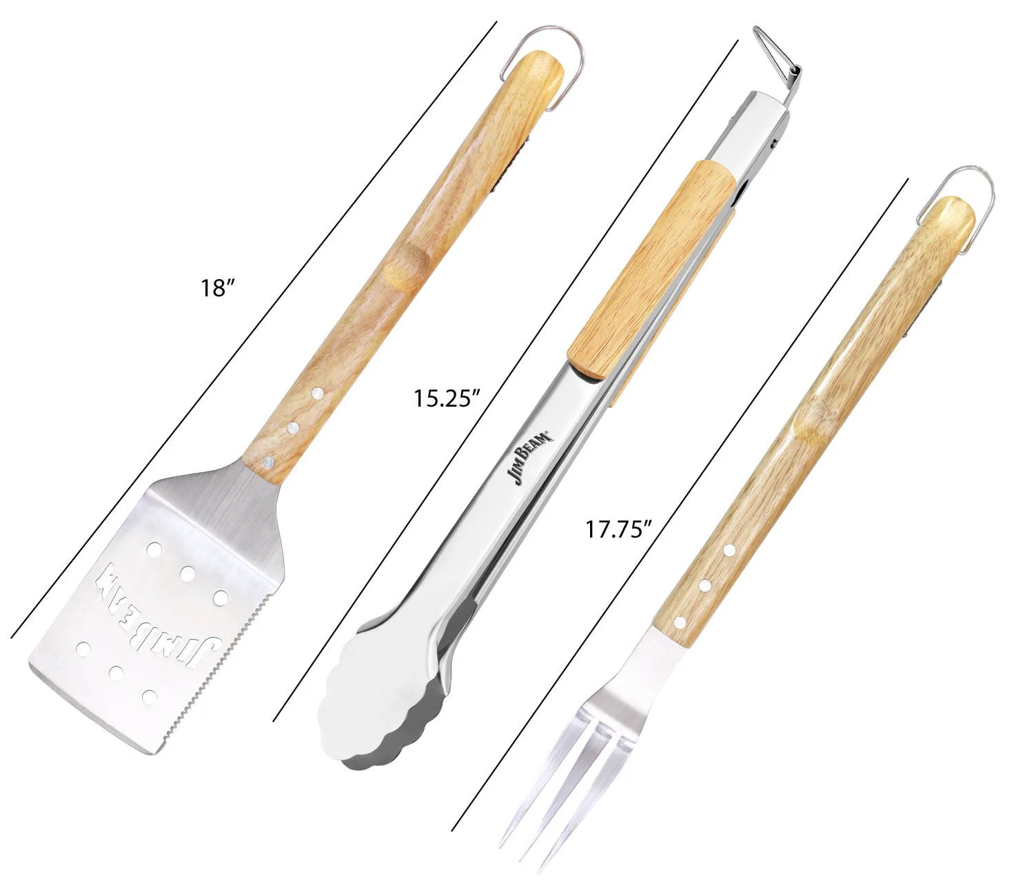 Jim Beam 3-Piece Grilling Tool Set with Wooden Handles - Image 3