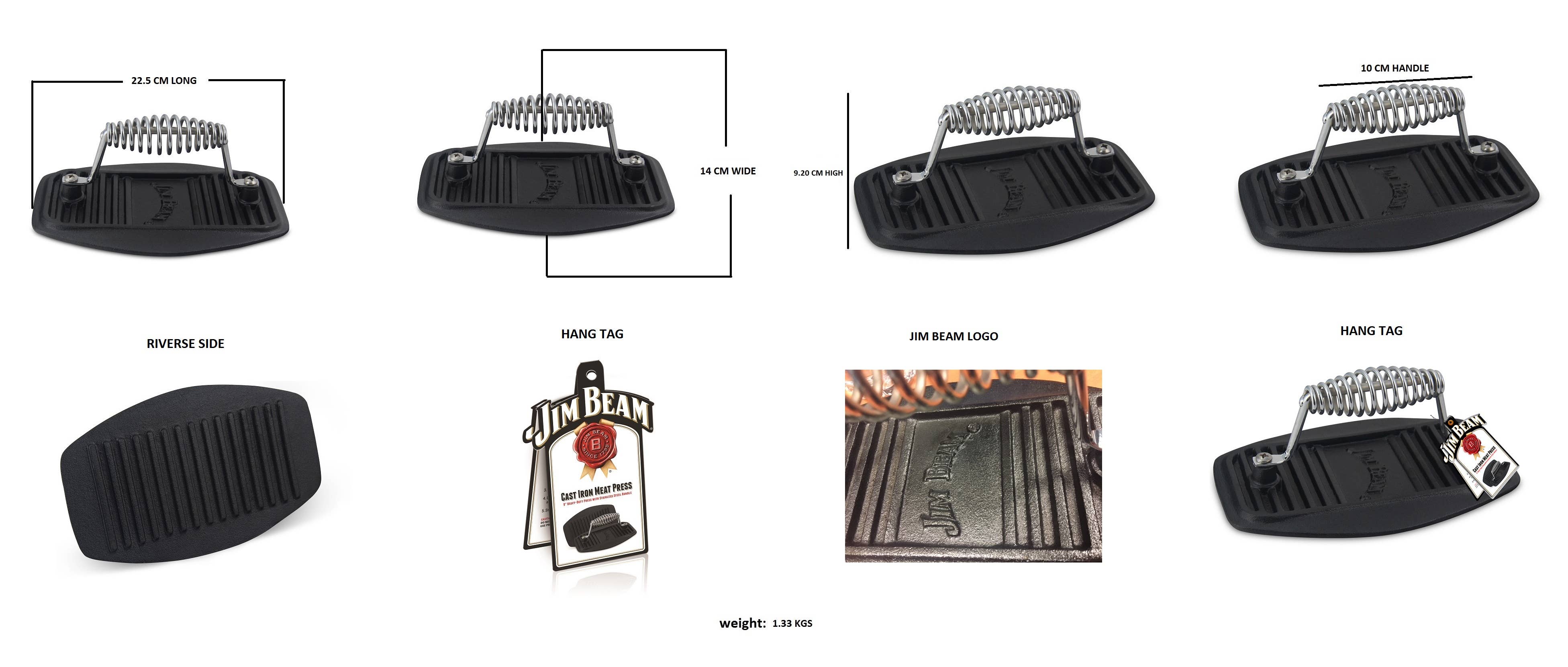 Jim Beam 9" Stainless Steel Cast Iron Meat Press - Image 5