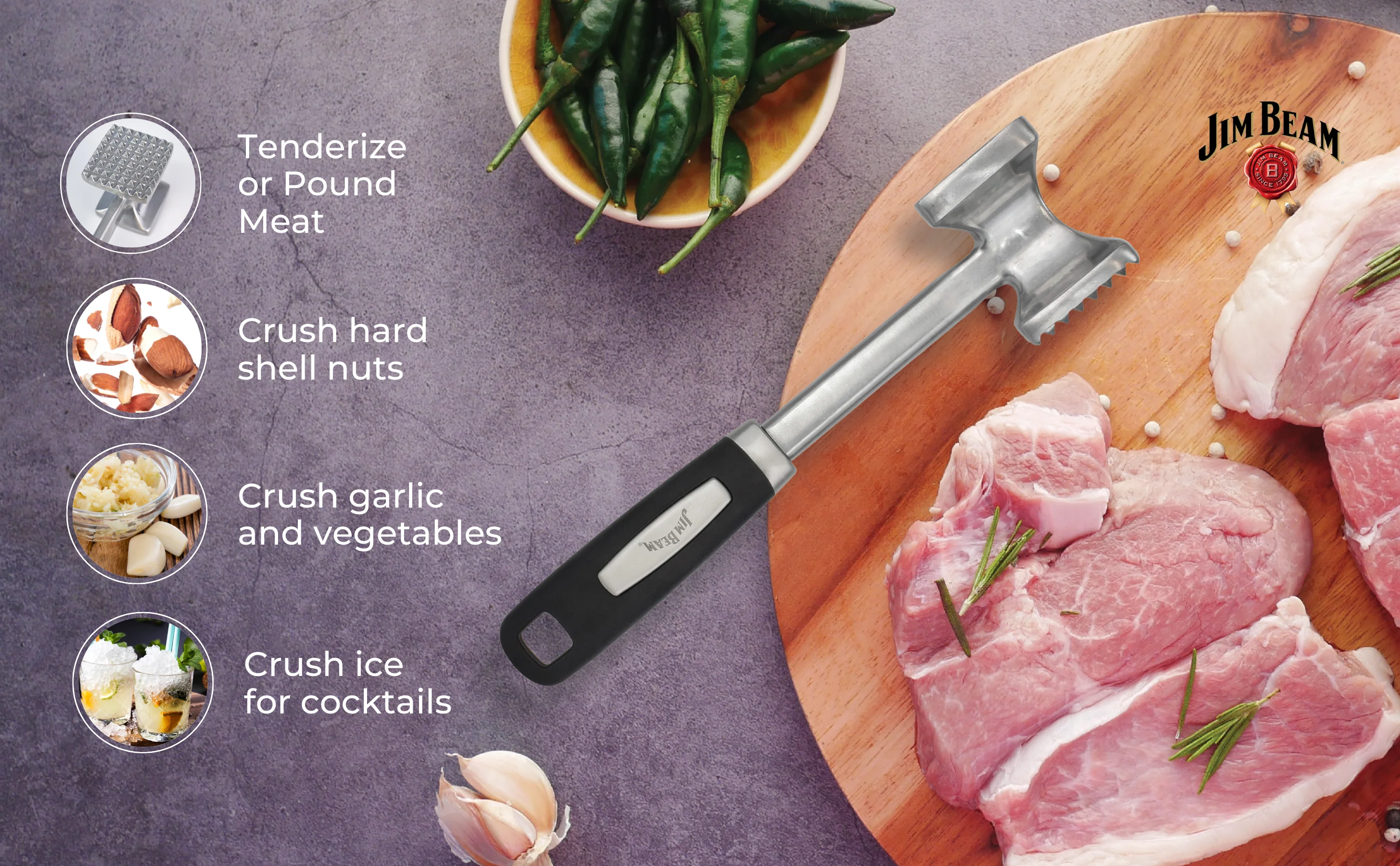 Jim Beam Dual Side Meat tenderizer Zinc Alloy - Image 11
