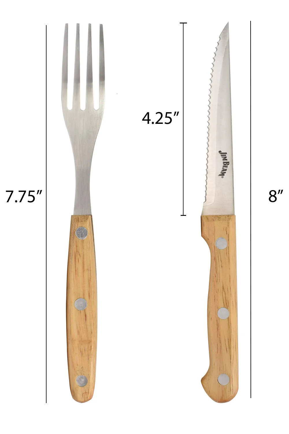 Jim Beam Set of 8 Stainless Steel Steak Knives and Forks - Image 3