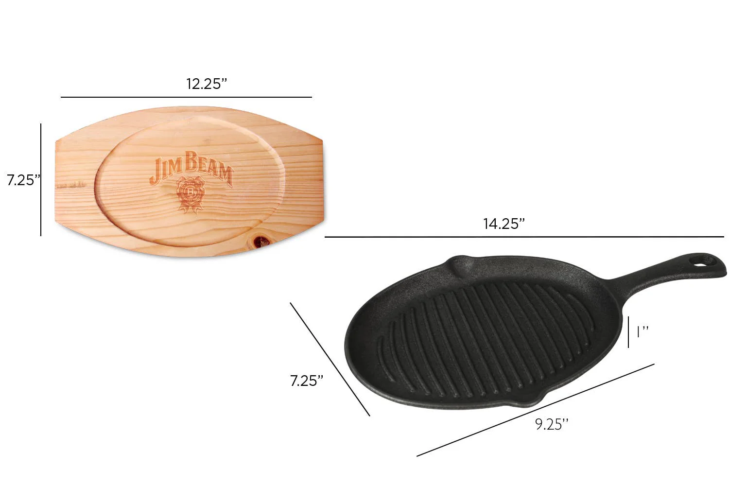 JimBeam Cast Iron Skillet with Handle Mitt and Wood trivet - Image 3