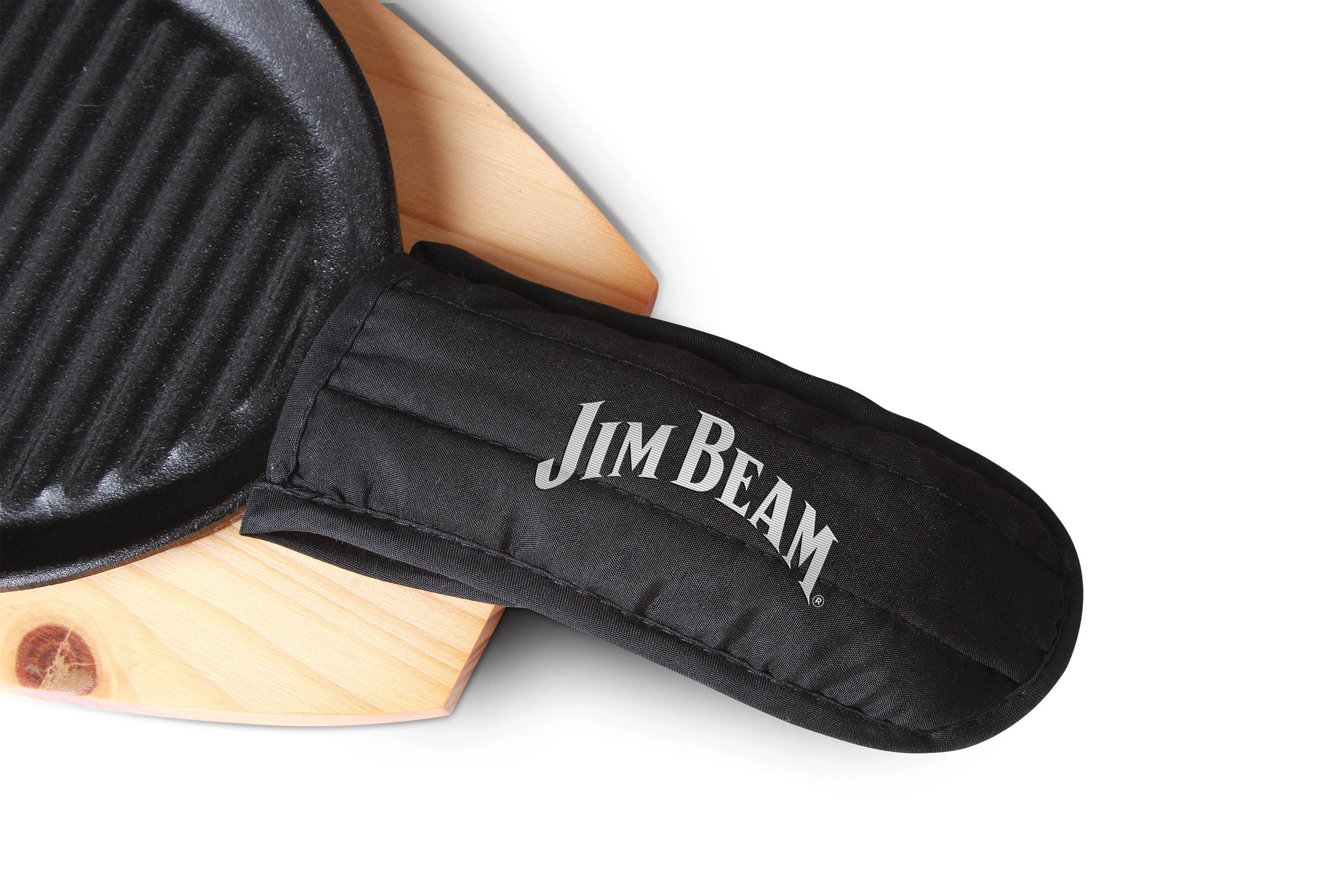 JimBeam Cast Iron Skillet with Handle Mitt and Wood trivet - Image 7