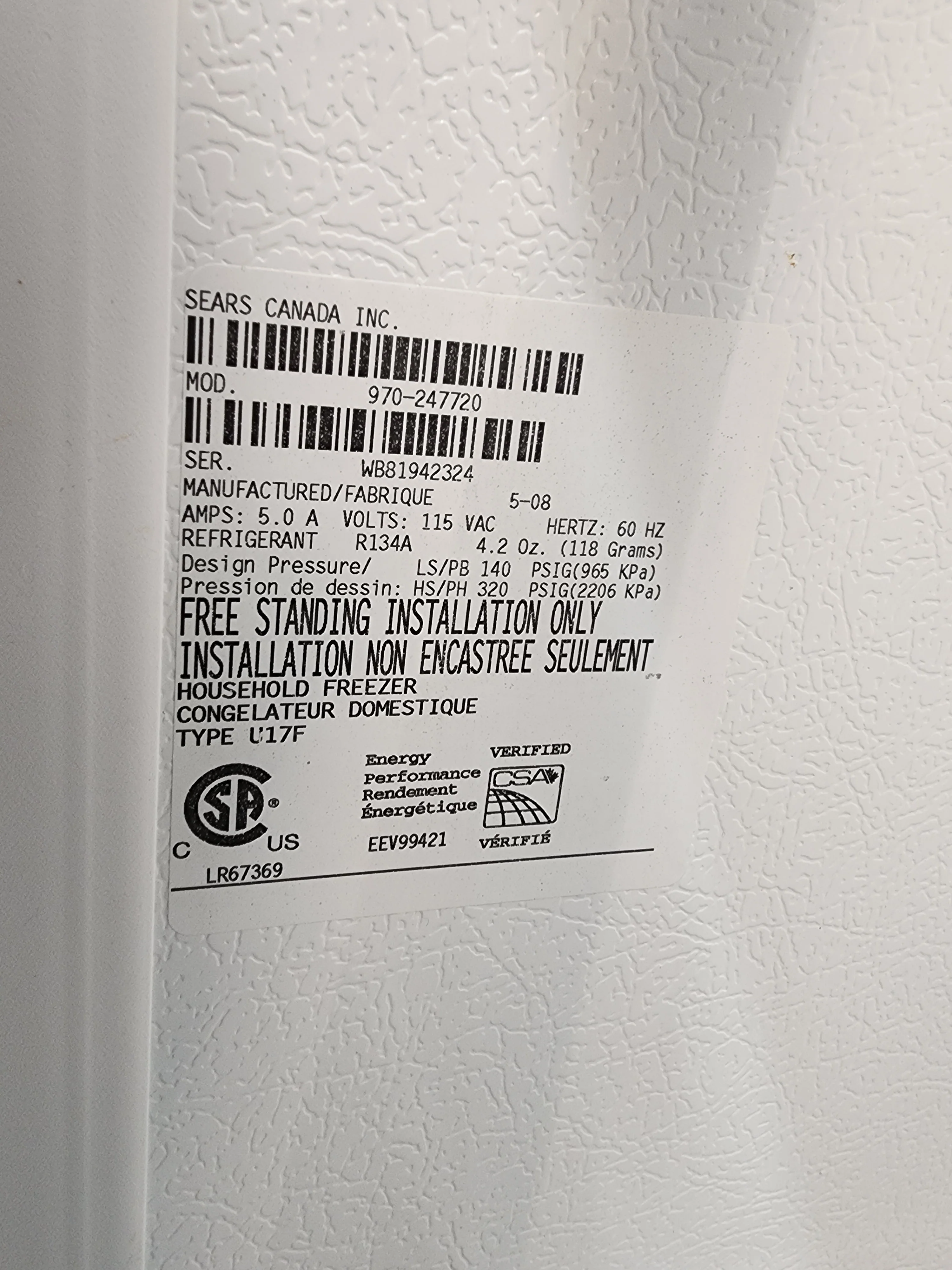Kenmore Freezer - 970-247720 - Image 2