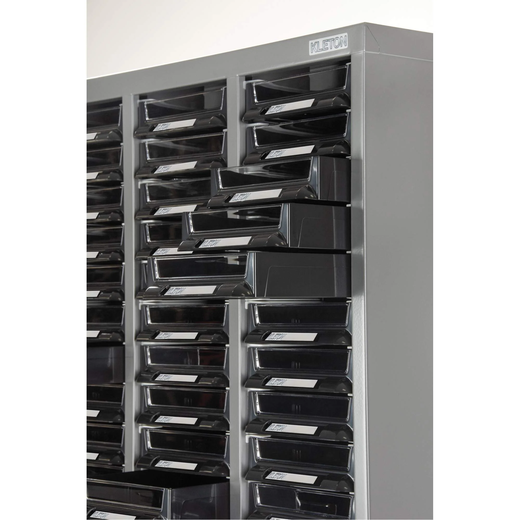 KPC-300 Parts Cabinet, Galvanized Steel, 60 Drawers, 21-3/10" x 10-2/5" x 36-9/10", Grey - Image 6