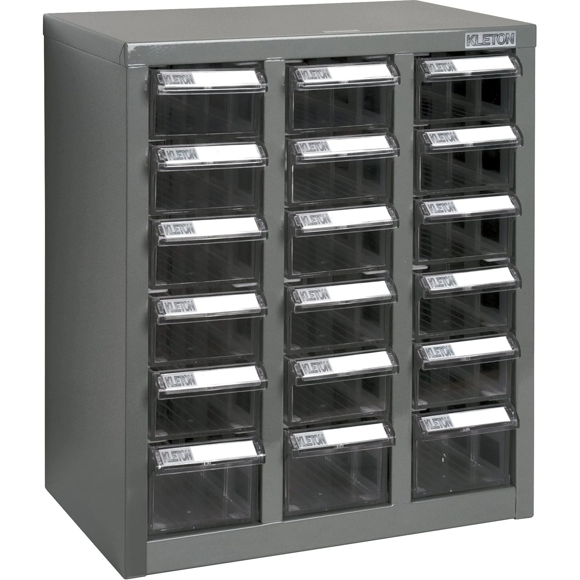 KPC-600 Parts Cabinet, Galvanized Steel, 18 Drawers, 13-9/10" x 8-7/10" x 16-3/10", Grey