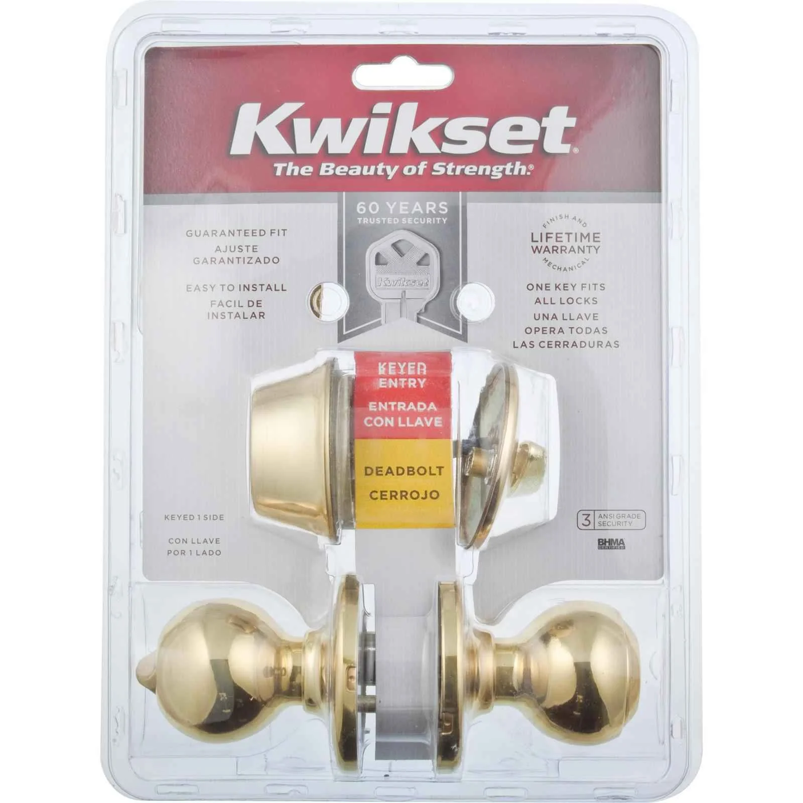 Kwikset Polo Polished Brass Deadbolt and Entry Door Knob 1-3/4 in. - Image 3