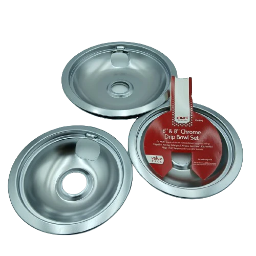 L304458797 Drip Pan Set (2) 6" Pans & (2) 8" Pans, Chrome - Image 2