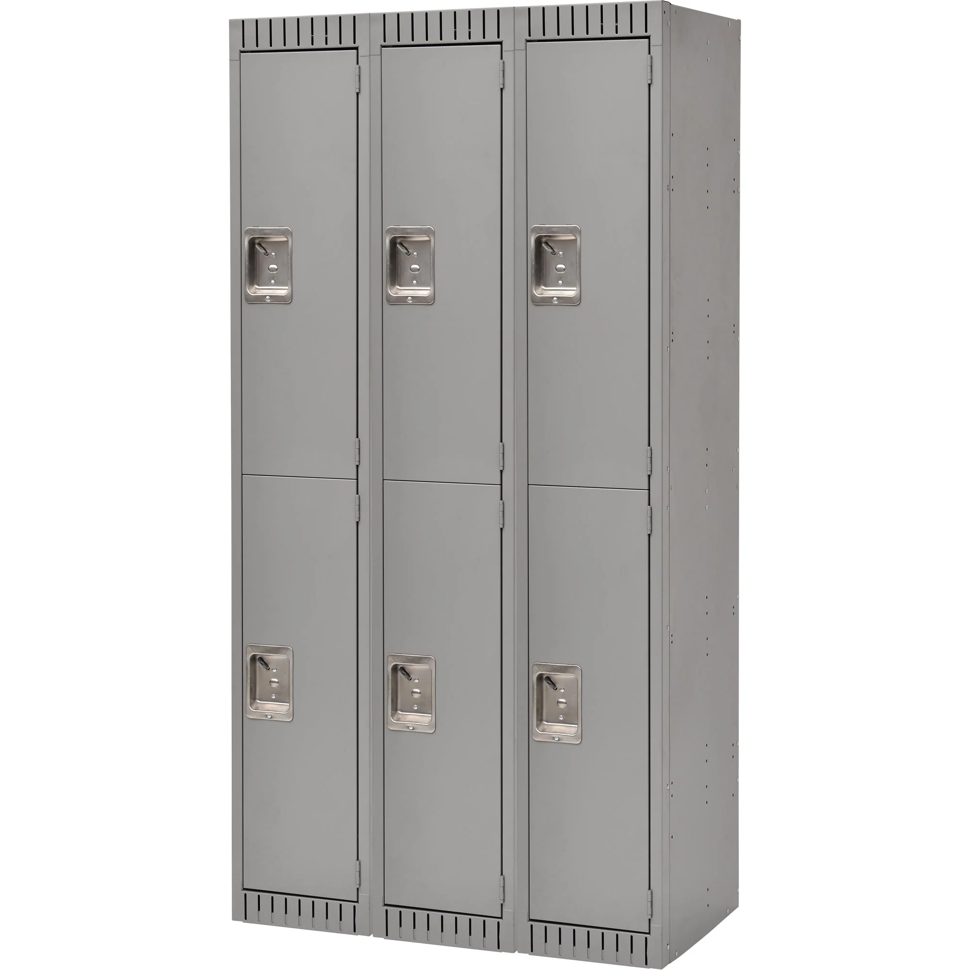 Lockers, 2 -tier, Bank of 3, 36" x 18" x 72", Steel, Grey, Rivet (Assembled)
