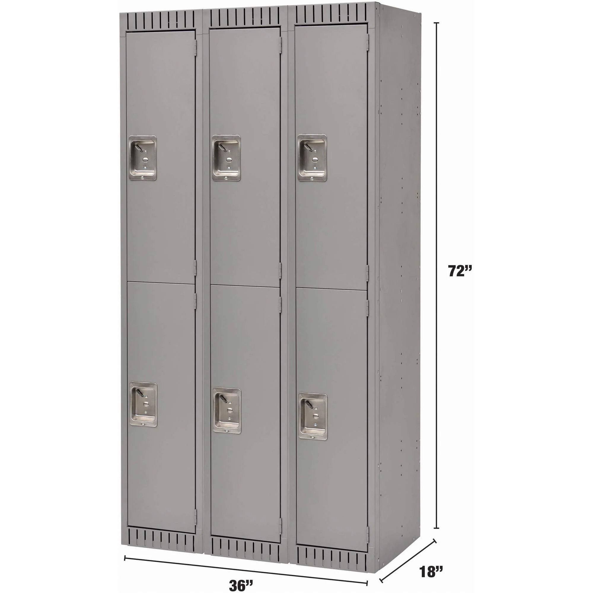 Lockers, 2 -tier, Bank of 3, 36" x 18" x 72", Steel, Grey, Rivet (Assembled) - Image 4