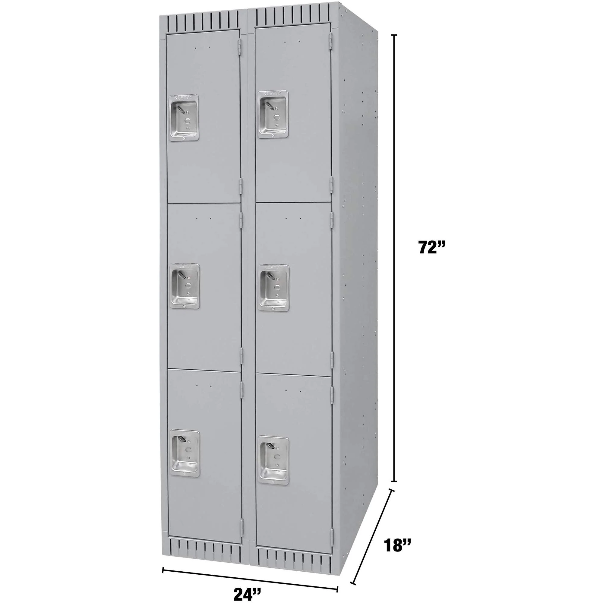 Lockers, 3 -tier, Bank of 2, 24" x 18" x 72", Steel, Grey, Knocked Down - Image 4
