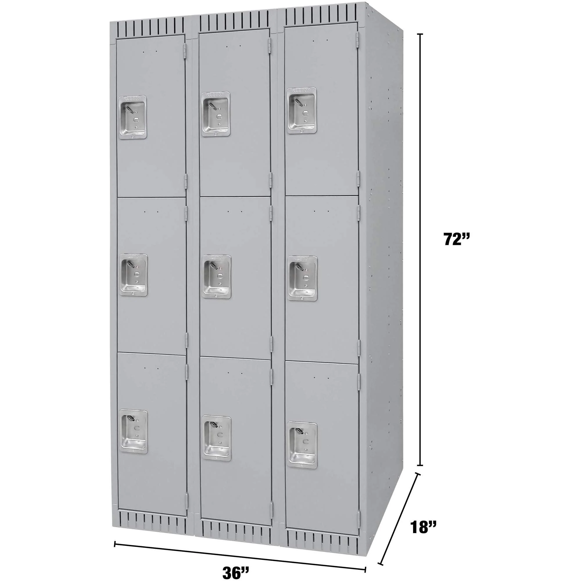 Lockers, 3 -tier, Bank of 3, 36" x 18" x 72", Steel, Grey, Knocked Down - Image 4