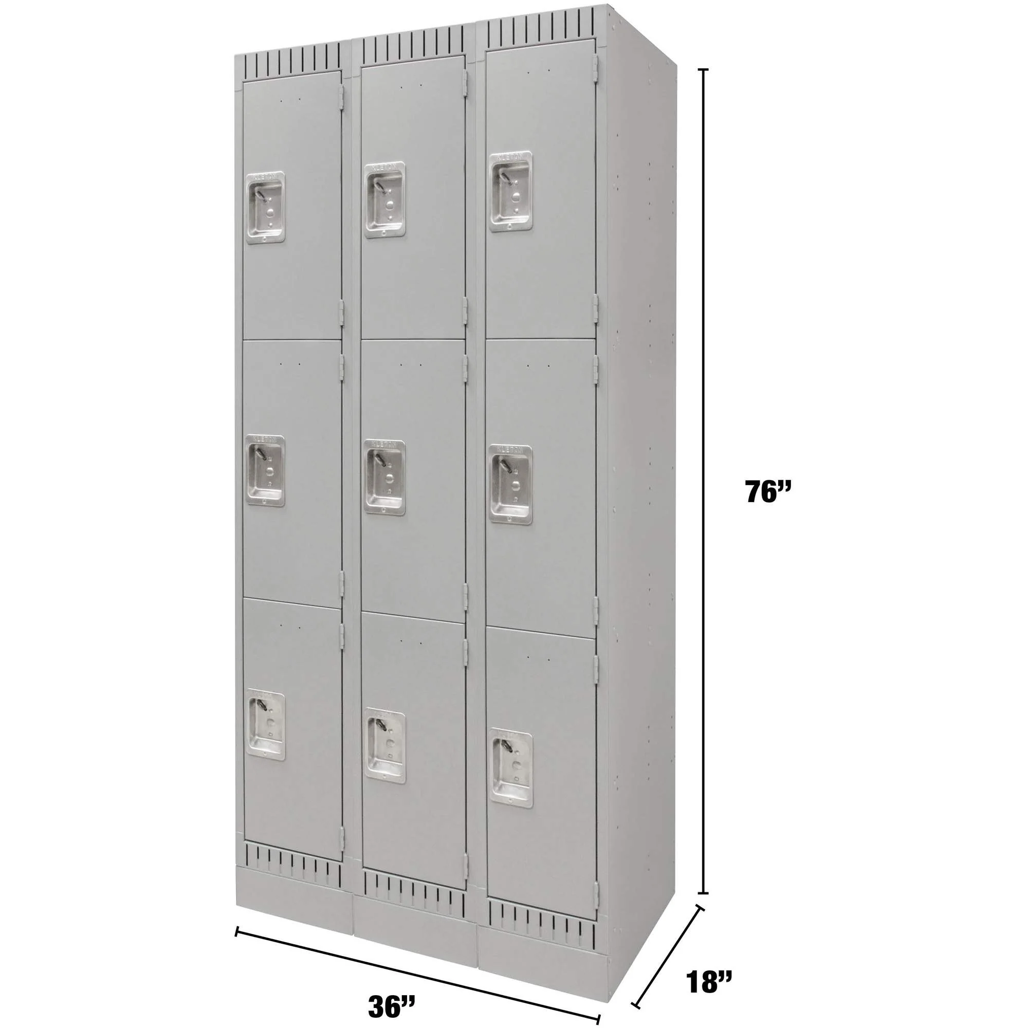 Lockers, 3 -tier, Bank of 3, 36" x 18" x 76", Steel, Grey, Knocked Down - Image 4