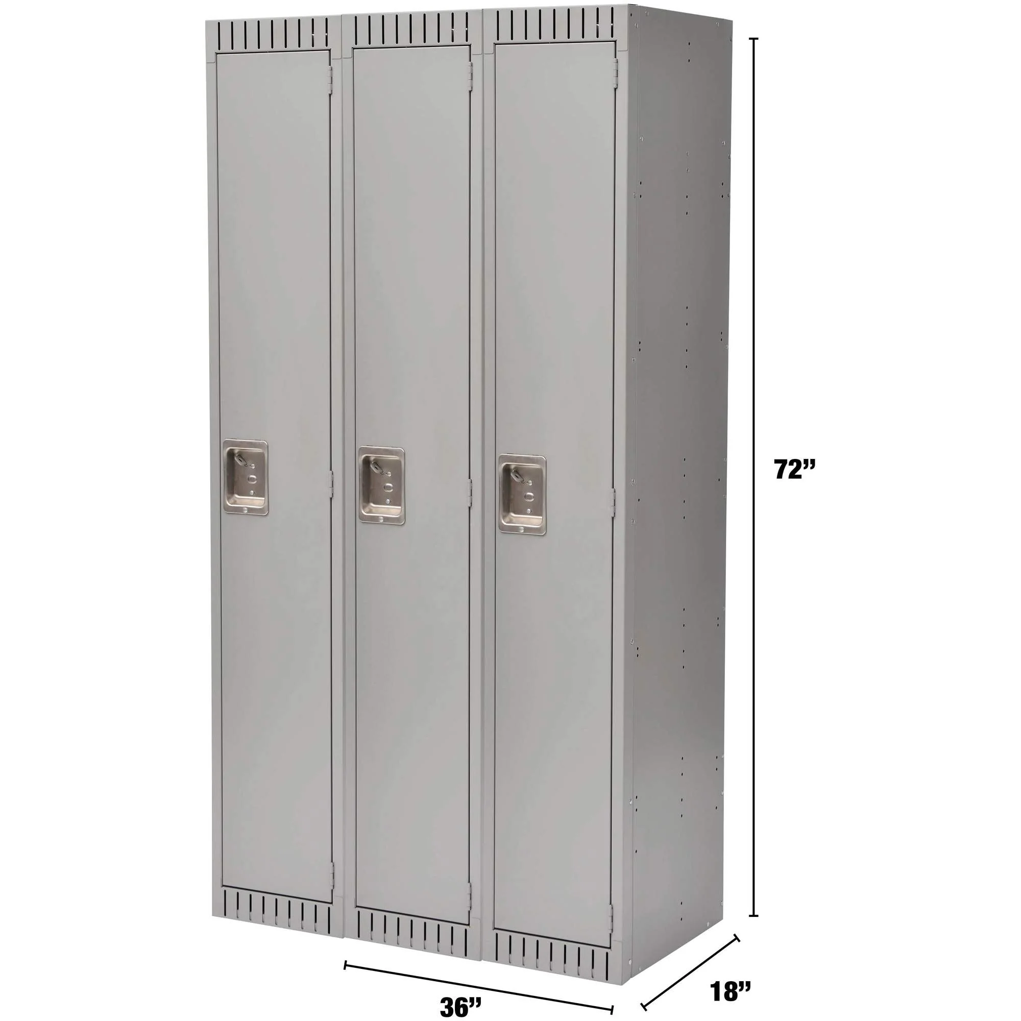 Lockers, Bank of 3, 36" x 18" x 72", Steel, Grey, Rivet (Assembled) - Image 4
