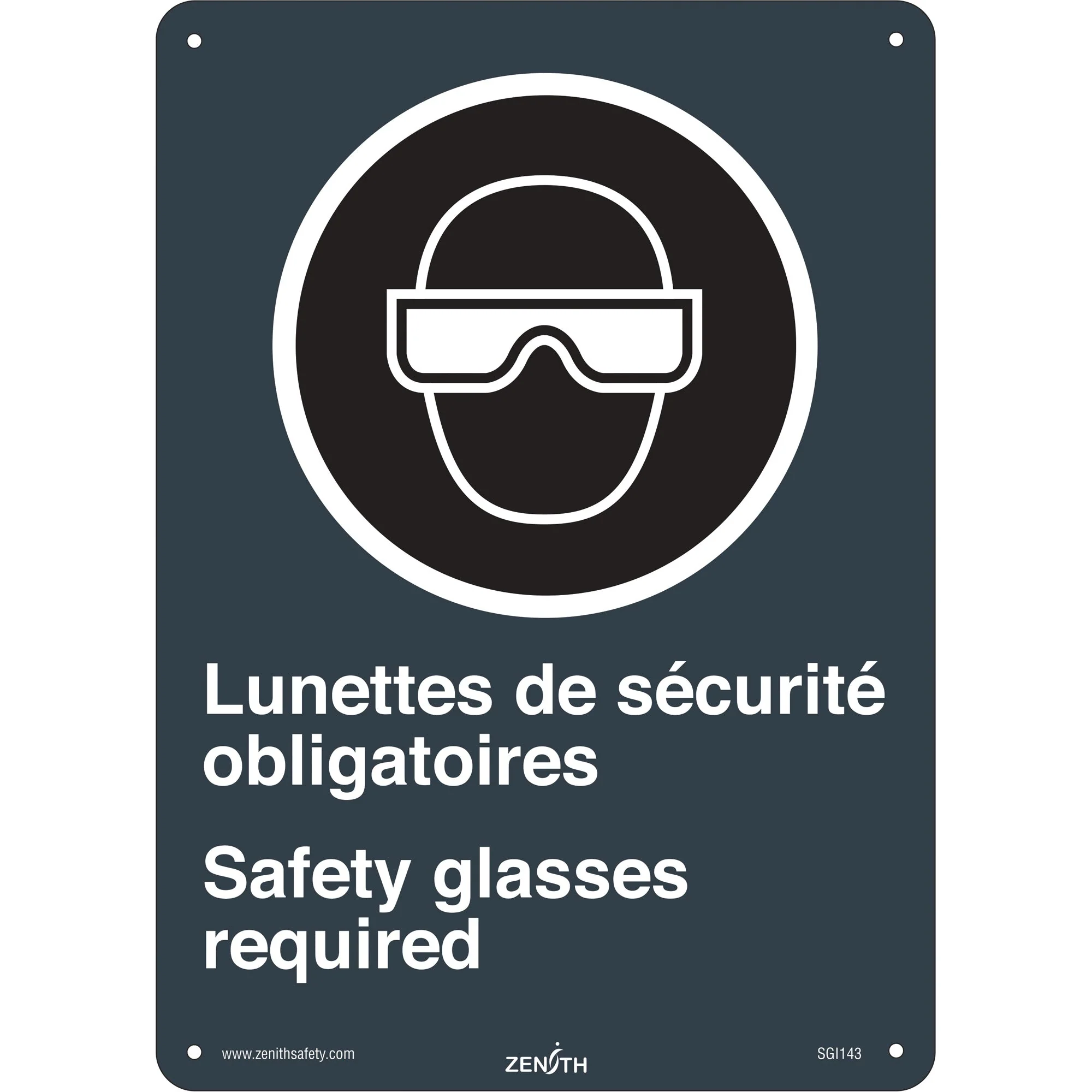 Lunettes de Sécurité / Safety Glasses CSA Standard Safety Sign, 14" x 10", Plastic, Bilingual with Pictogram