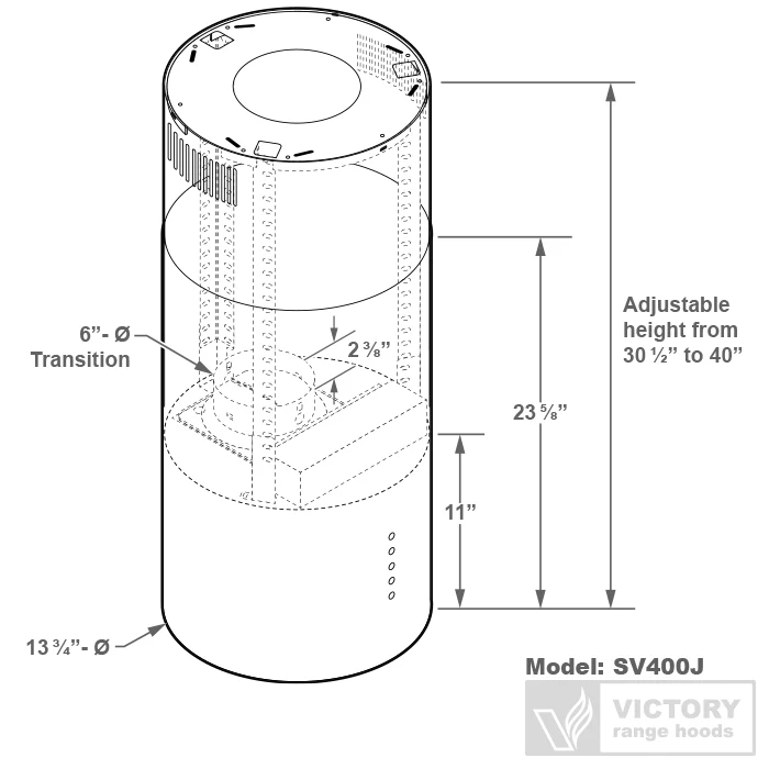Modern Cylinder Round Island Range Hood - VICTORY SV400J - Image 3
