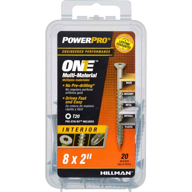 Hillman POWERPRO ONE No. 8 X 2 in. L Star Flat Head Multi-Material Screw 20 pk - Image 2