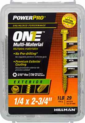 Hillman POWERPRO ONE 1/4 in. X 2-3/4 in. L Star Hex Washer Head Multi-Material Screw 1 lb 37 pk - Image 2