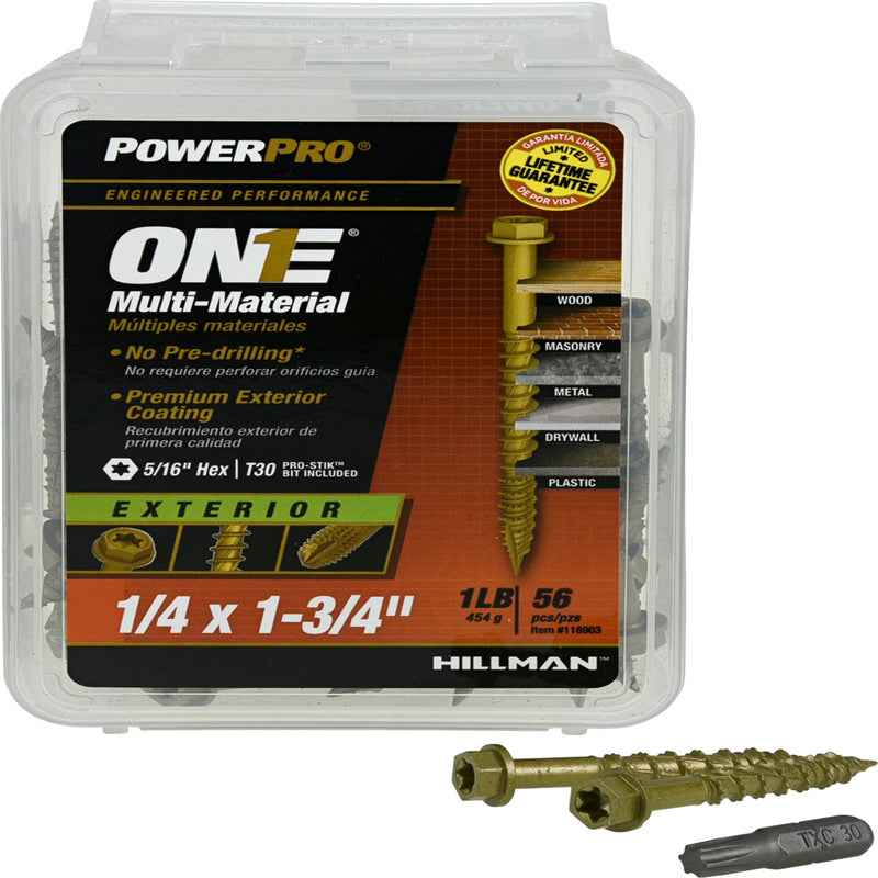 Hillman Power Pro 1/4 in. X 1-3/4 in. L Star Hex Washer Head Multi-Material Screw 1 lb 56 pk - Image 2
