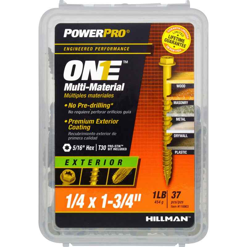Hillman Power Pro 1/4 in. X 1-3/4 in. L Star Hex Washer Head Multi-Material Screw 1 lb 56 pk - Image 3