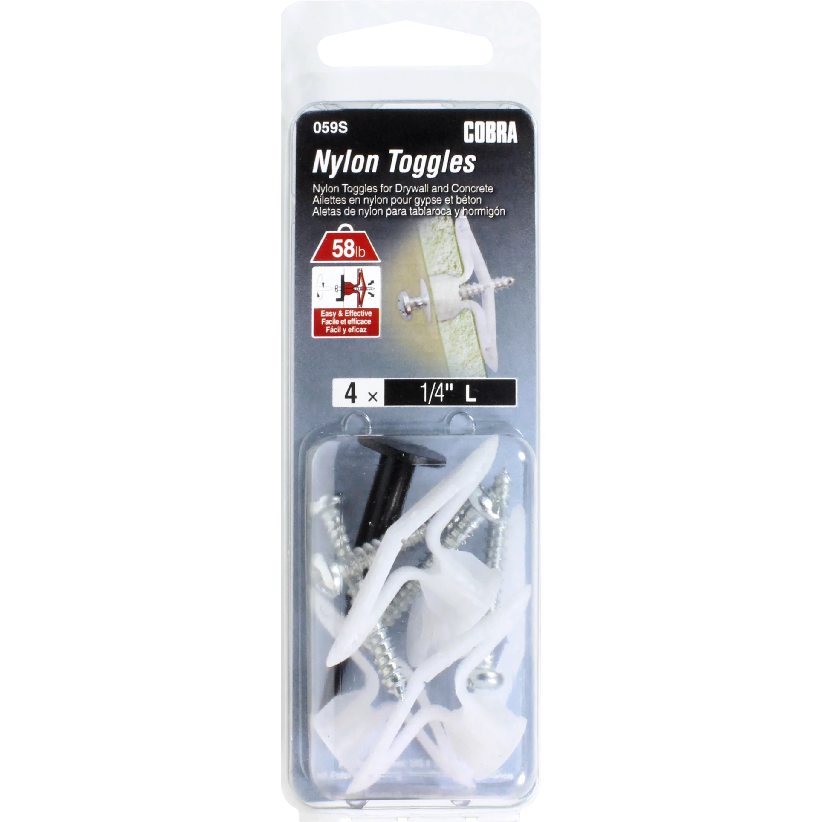 1/4" L Light Duty Nylon Toggles w/ Screw (4 Pack)