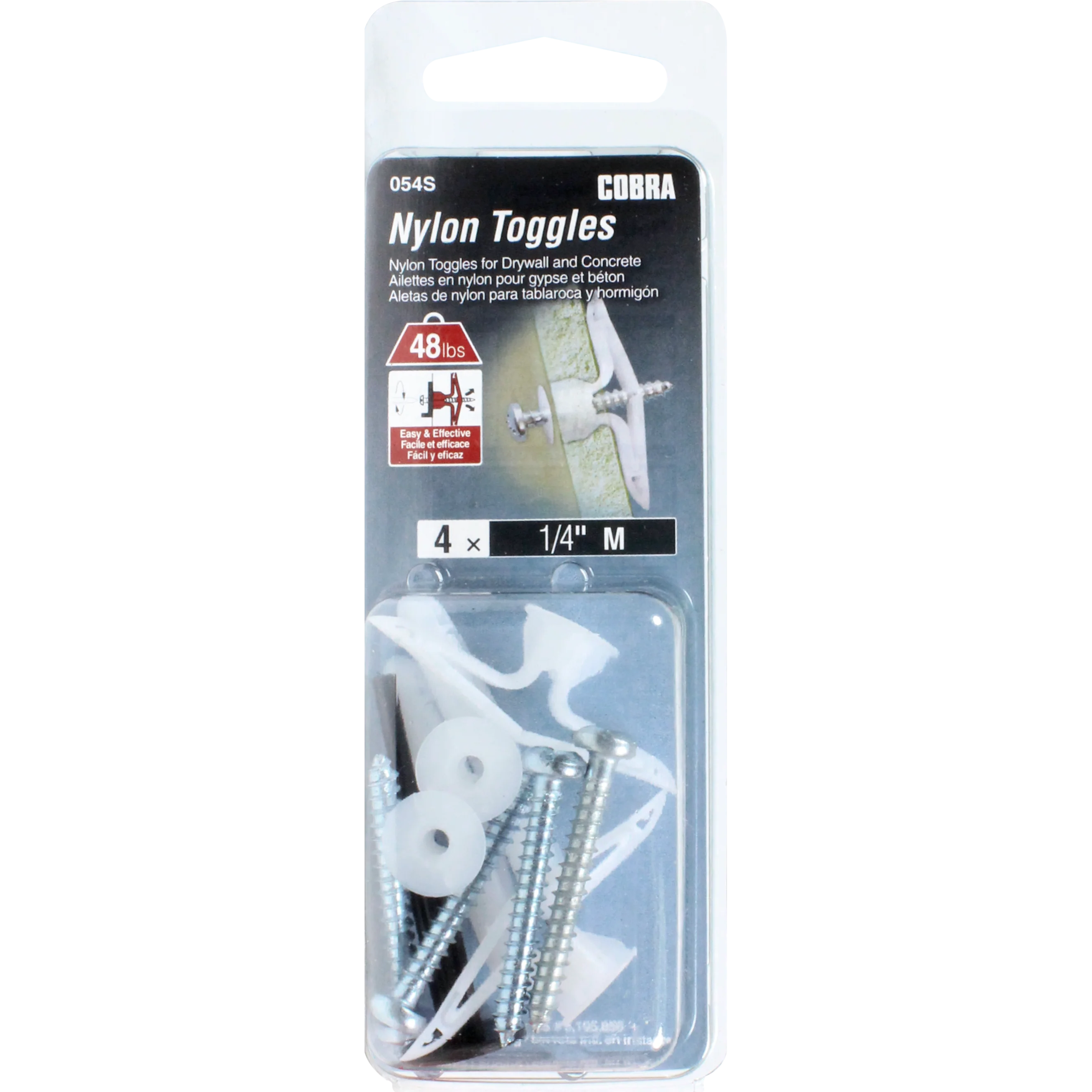 1/4" M Light Duty Nylon Toggles w/ Screw (4 Pack)