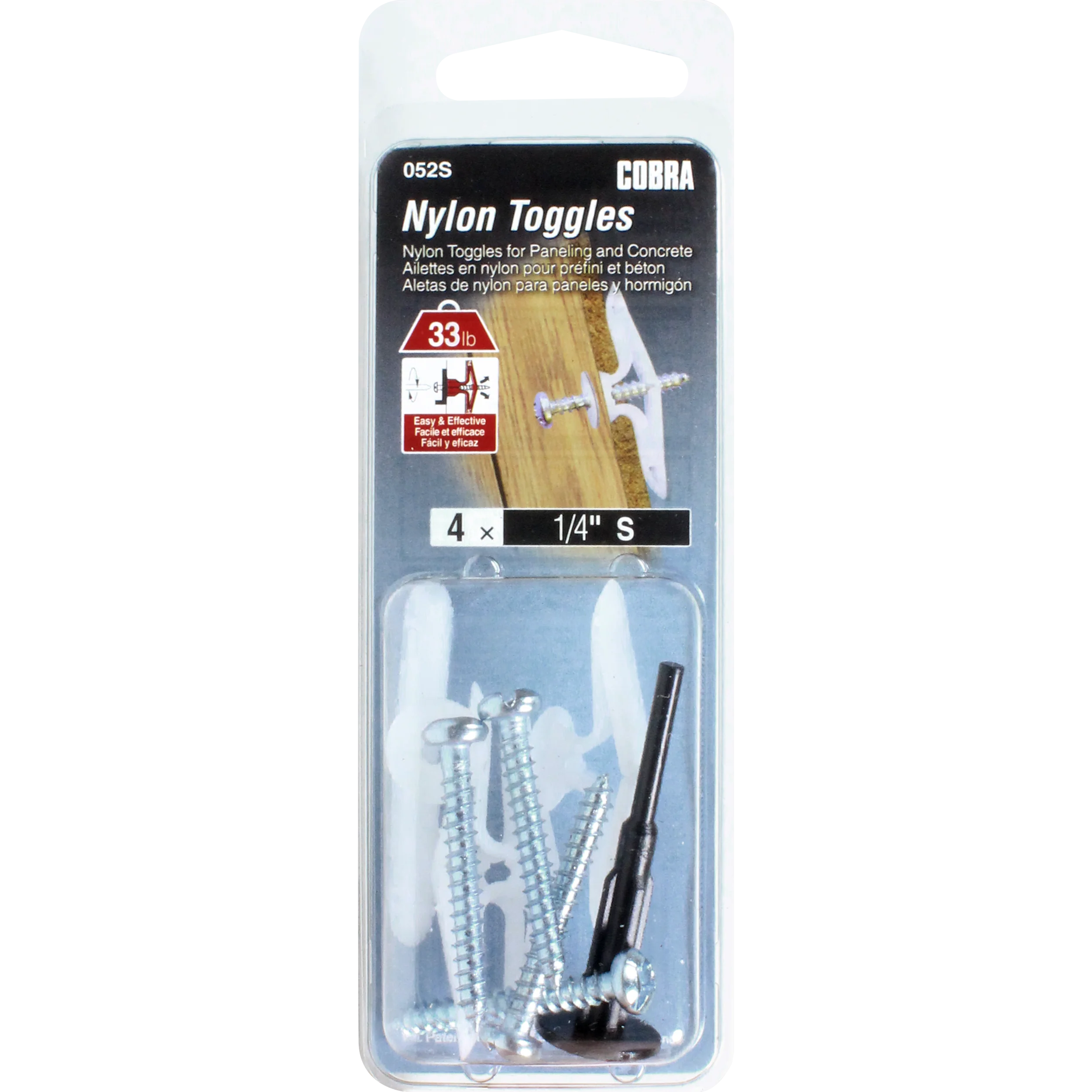1/4" S Light Duty Nylon Toggles w/ Screw (4 Pack)