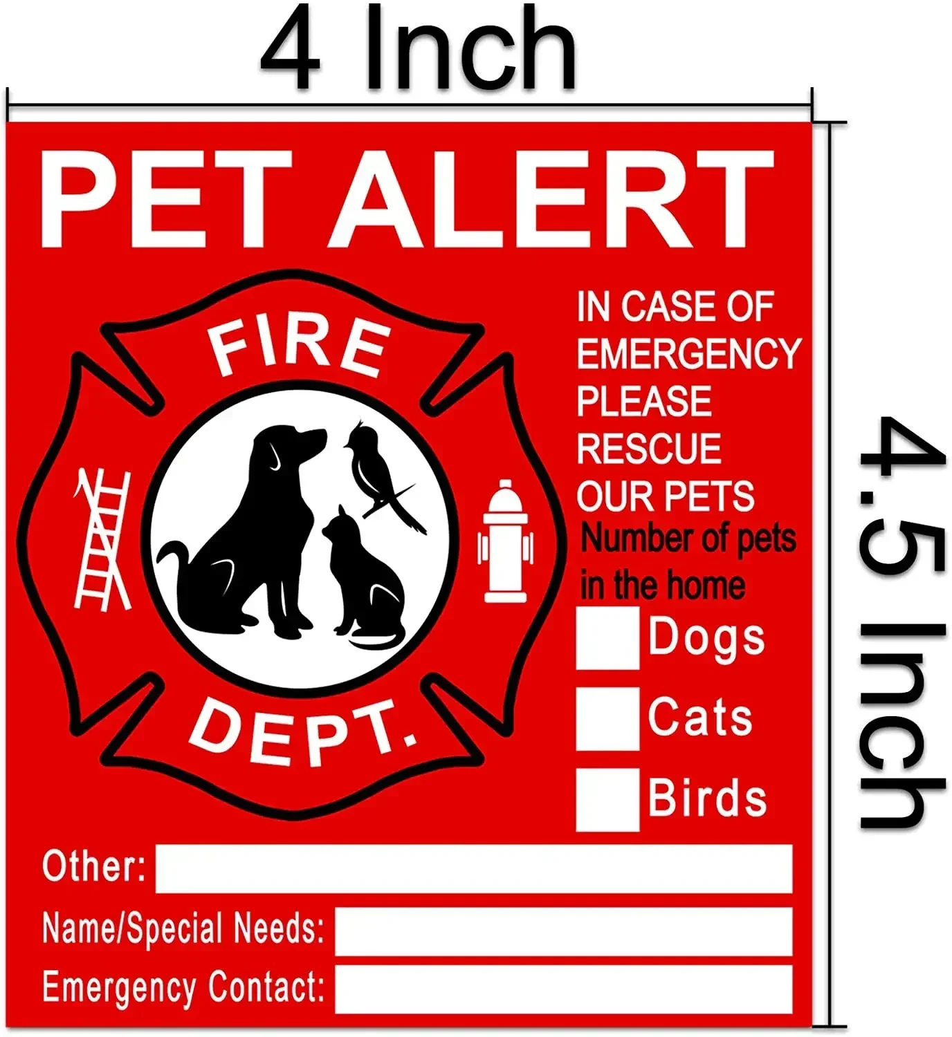 Pet Alert Fire Rescue Sticker, Emergency Pets Inside Window Decal - Image 2